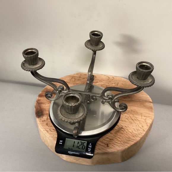 Vintage Pewter Metal Alloy 4 Prong Taper Candle Holder - Aged Look / Excellent - Picture 9 of 9